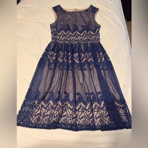 London Times Navy Lace Fit and Flare Dress